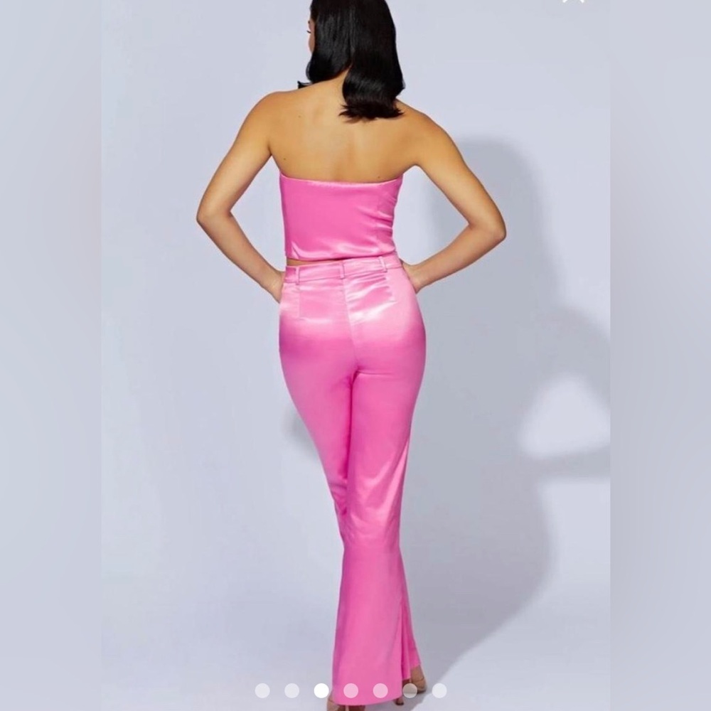 Meshki Bunblegum Pink Satin High-Waist Flare Pants sz XL - Picture 3 of 8